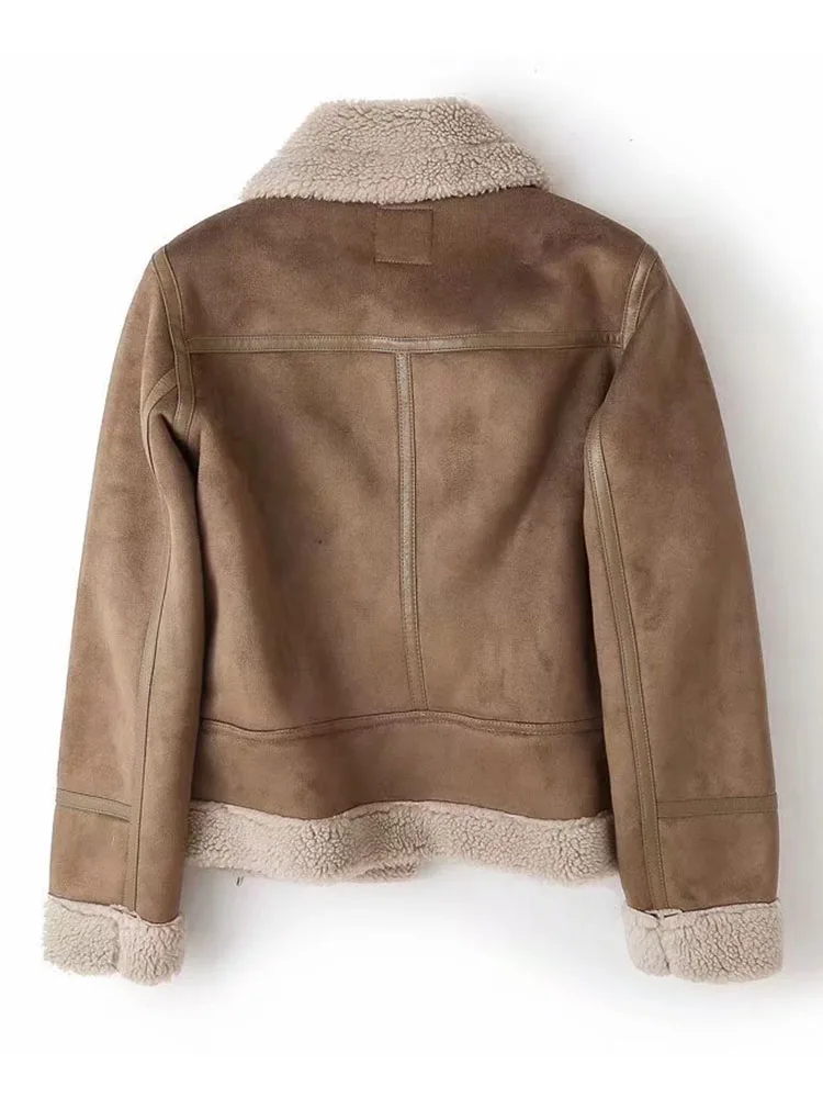 ZADORIN 2025 Winter Stijlvolle Suède Oppervlak Faux Lamsbontjas Vrouw Y2K Kleding Mode Moto Dikke Warme Bontjas Topjassen
