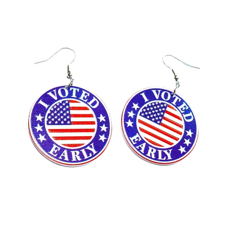 New Acrylic USA Flag Red Blue and White Striped Drop Earrings Round Love Heart Vote Independence Day Earrings Stock