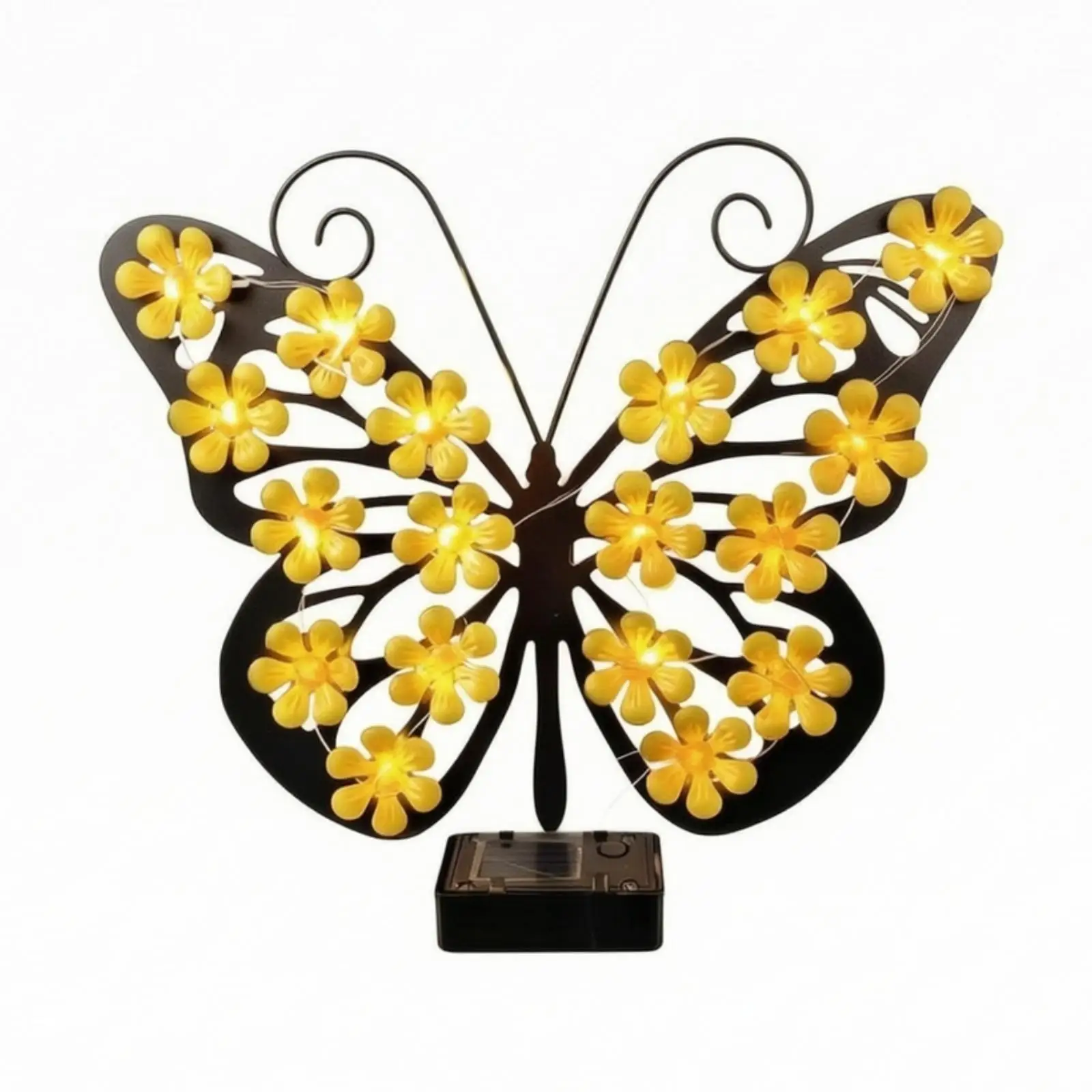Solar Wall Light with LED Flowers Cordless Metal Butterfly Garden Light for Yard