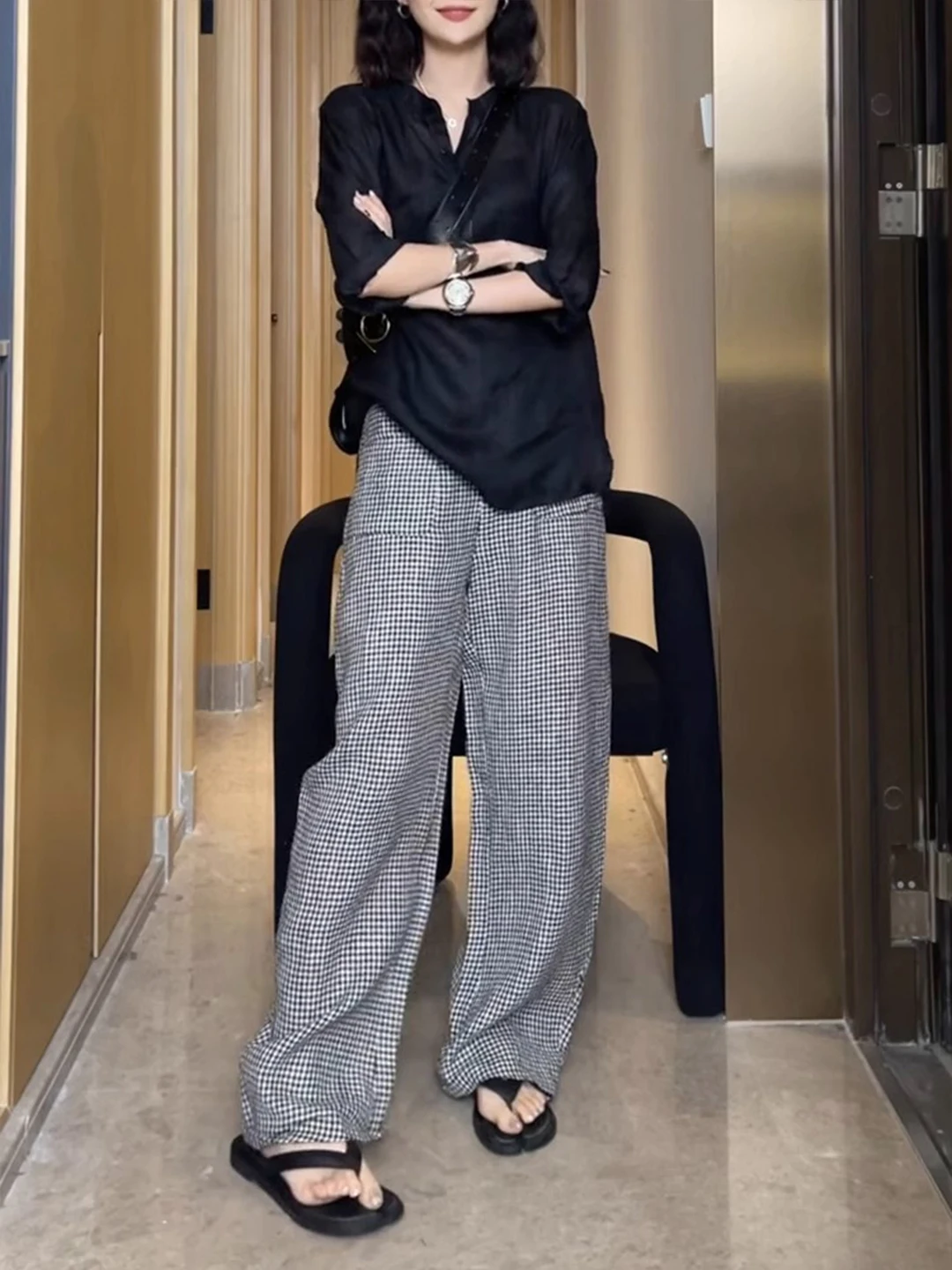 Hohe Taille, weites Bein, Messerhose, Damen, Sommer, locker, Übergröße, drapiert, schlankmachend, gerade, lässig, bodenlang, Sensehose