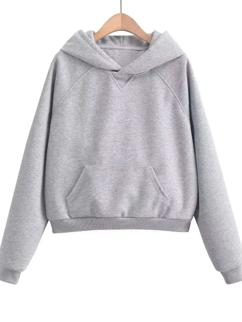 2024ฤดูใบไม้ร่วง/ฤดูหนาวใหม่หนาHoodedเสื้อแขนยาวผู้หญิงหลวมสบายๆอเนกประสงค์กระเป๋าขนาดใหญ่สีทึบAG1C