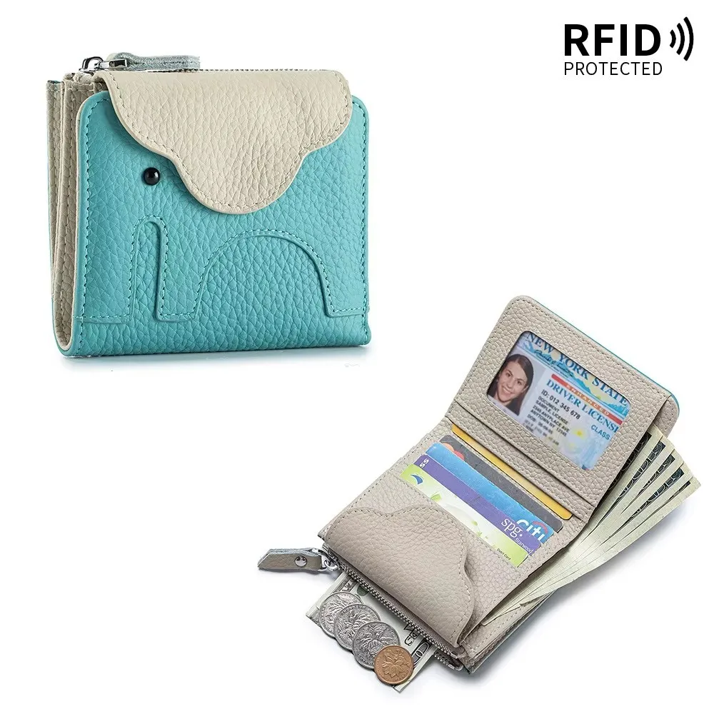 Fashion Lady Clutch Bag Woman Wallet Genuine Leather Cute RFID Short Wallet Multiple Card Slots Female Purse For Girl