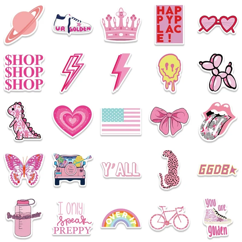 10/30/50PCS Cute Pink Thing PVC Sticky Sticker Aesthetic DIY Korean Stationery Decoration Scrapbooking School Supplies for Kids