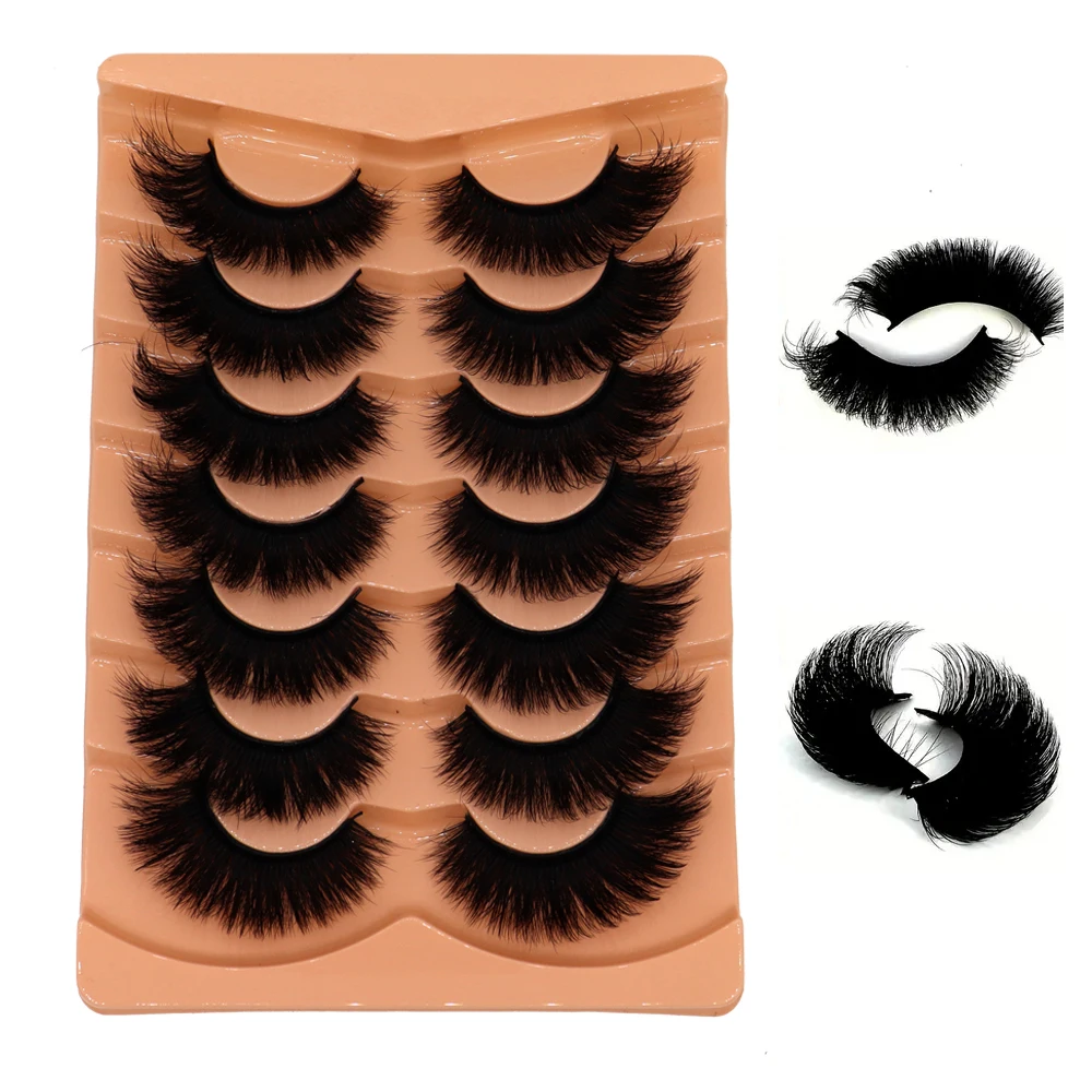 7pairs of 8D long cat eyelash fluffy imitation mink dramatic long thick roll false eyelash bag eye makeup transformation