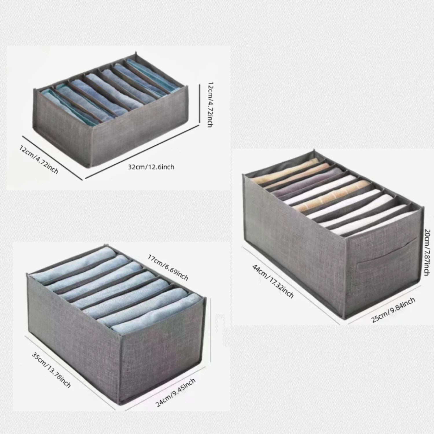 3pcs/set 7/9-grid Pants Drawer  Box, Foldable Clothes  Drawer For T-shirts, Underwear, Towels, Household Space Saving Organizer