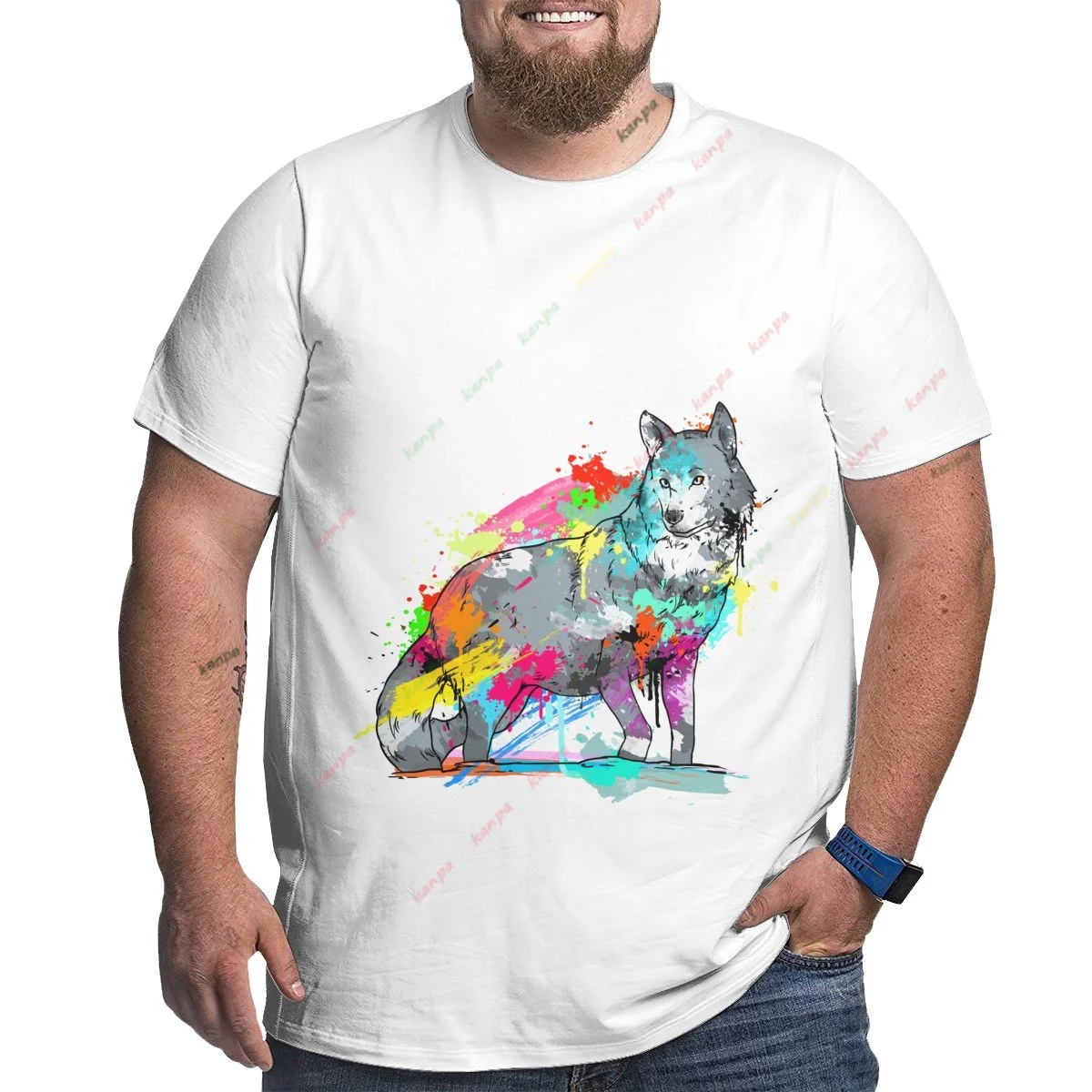 

Rainbow Wolf Printing Pattern Summer Men's T-shirt Fashion T-shirt Short Sleeve Pattern Top Extra Large Clothing 6XL
