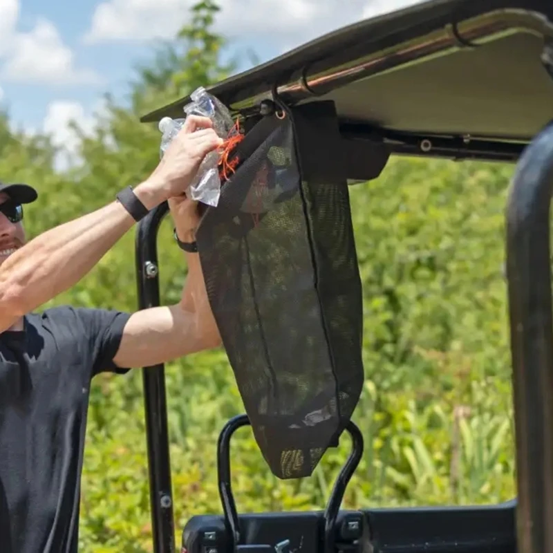 UTV Trash Bag with Open-Top See-Through Mesh, Hanging Fasteners, and Storage for Wrappers, Bottles, and Small Gear 68UF