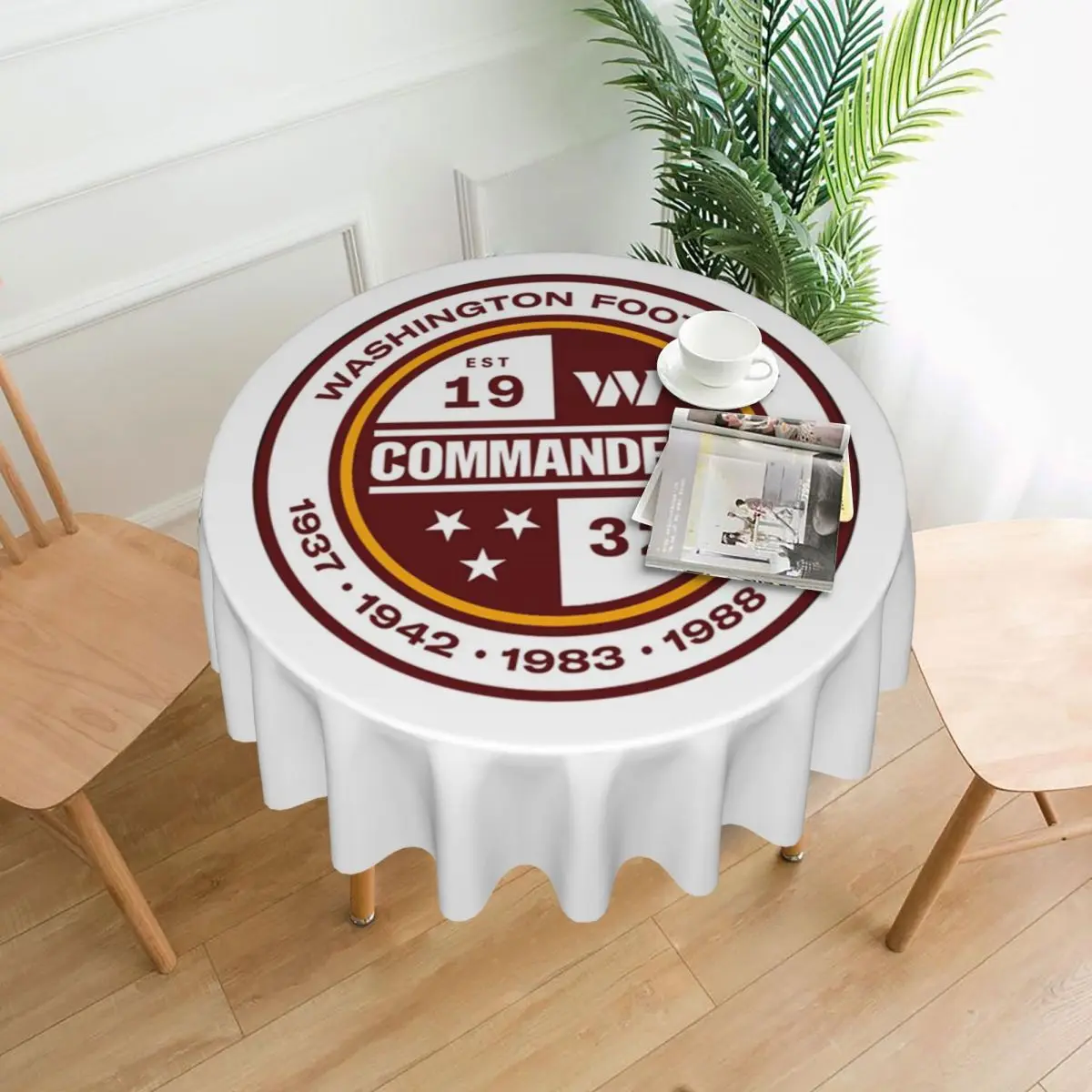 

Washington Commanders Waterproof Round Tablecloth Oilproof Table Cloth for Kitchen Events Dining Table Cover 60 inch