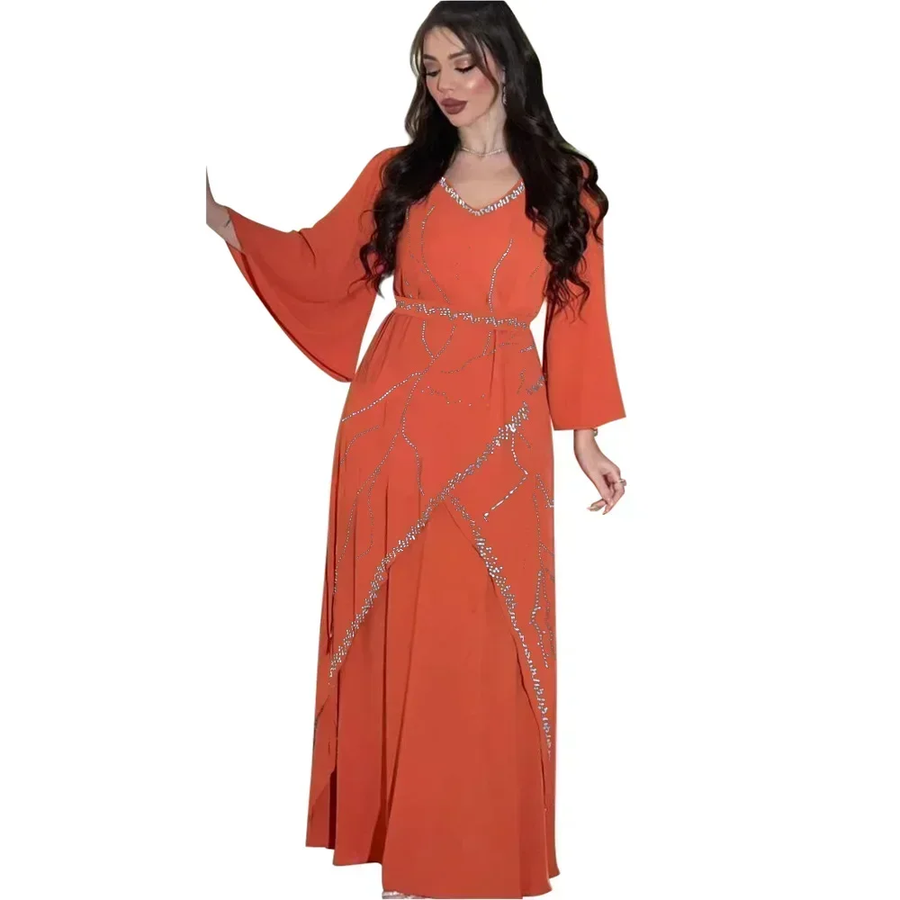 Diamonds Abayas for Women Muslim Evening Party Dress Islam Clothing Arab Robe Saudi Gown Marocain Kaftan Dubai Jalabiya Djellaba