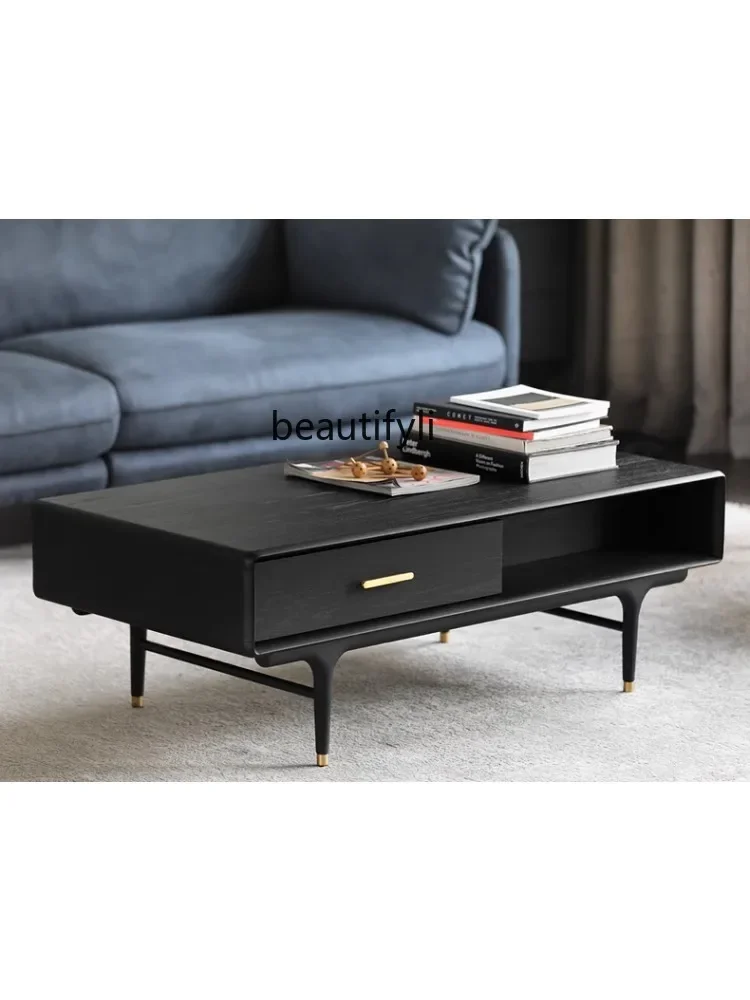 

zzModern Minimalist Nordic and Japanese Style Antique Style Solid Wood Double-Drawer Tea Table Oak Black Walnut Color furniture