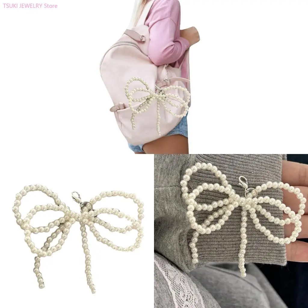 

62KE Elegant Bowknot Pendant Keyring Simple Phone Straps Lanyard Accessory for Women