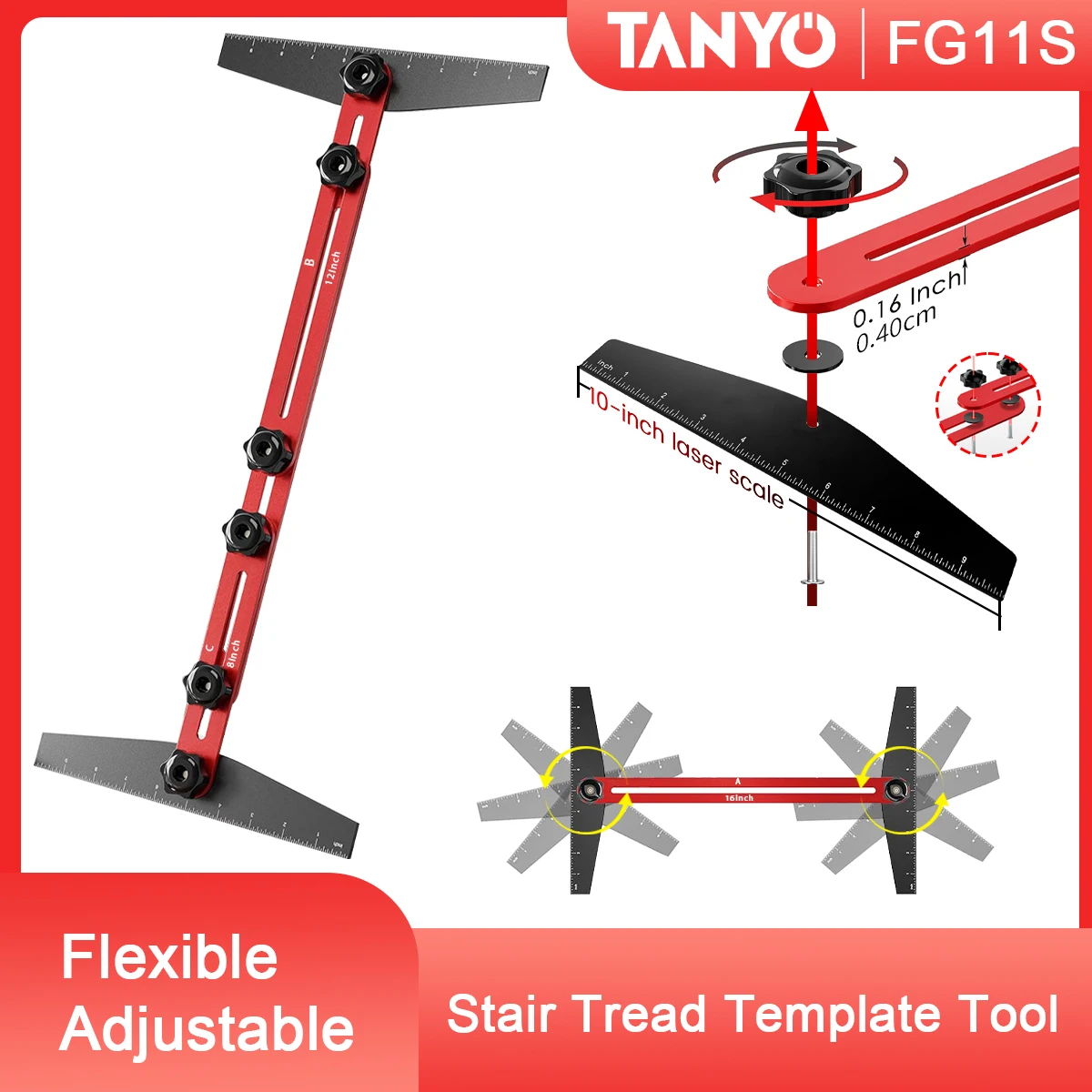 Stair Tread Template Tool -  Tread Gauge for Accurate Measurement, Durable Aluminum Alloy，Shelf Layout  & Stair Jig ，Scribe Tool