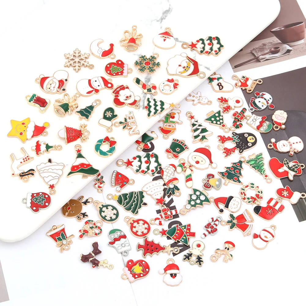 

10Pcs Alloy Drip Oil Christmas Series Pendant DIY Jewelry Making Christmas Series Keychain Charm Fashion Supplies Accessories