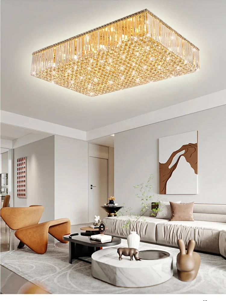 

Rectangle Gold Crystal Ceiling Lamps Led Home Appliance Living Room Roof Light Fixture Lamparas De Techo Cristal Lustres