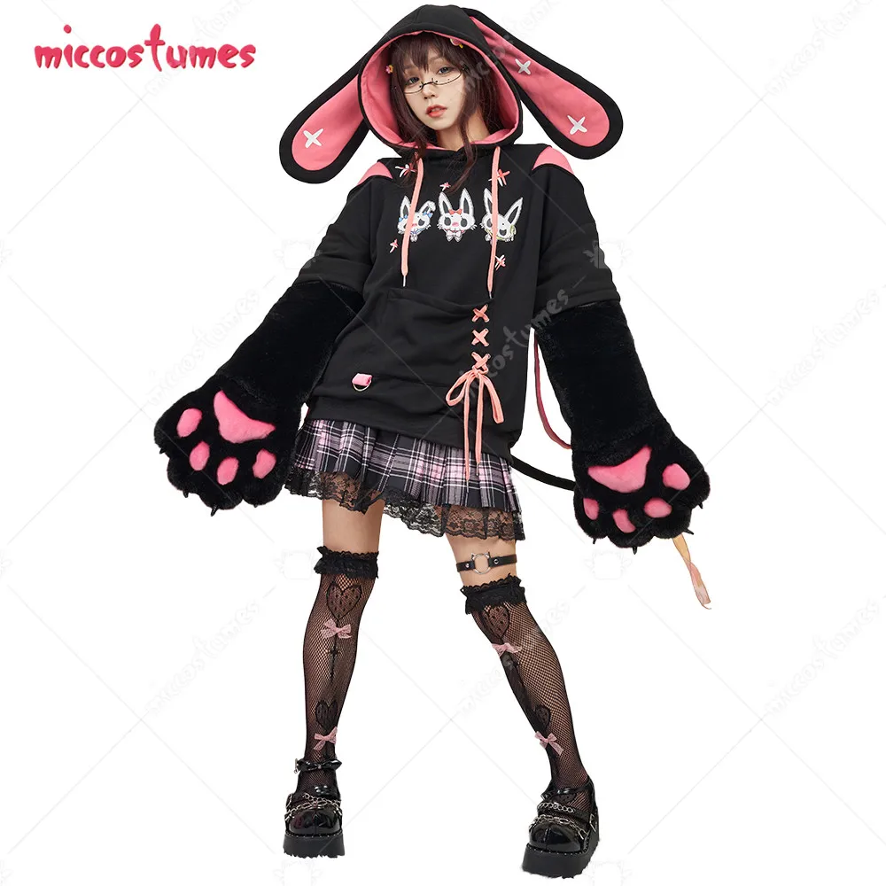 

Women s Pullover Hoodie with Detachable Bag Design Furry Cat Paw Gloves Cute Black Pink Bunny Hoodie