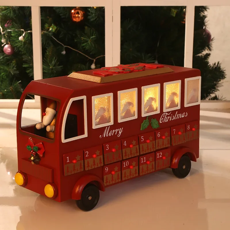

Christmas Countdown Calendar Creative Painted Train Wooden Drawer Tabletop Ornament