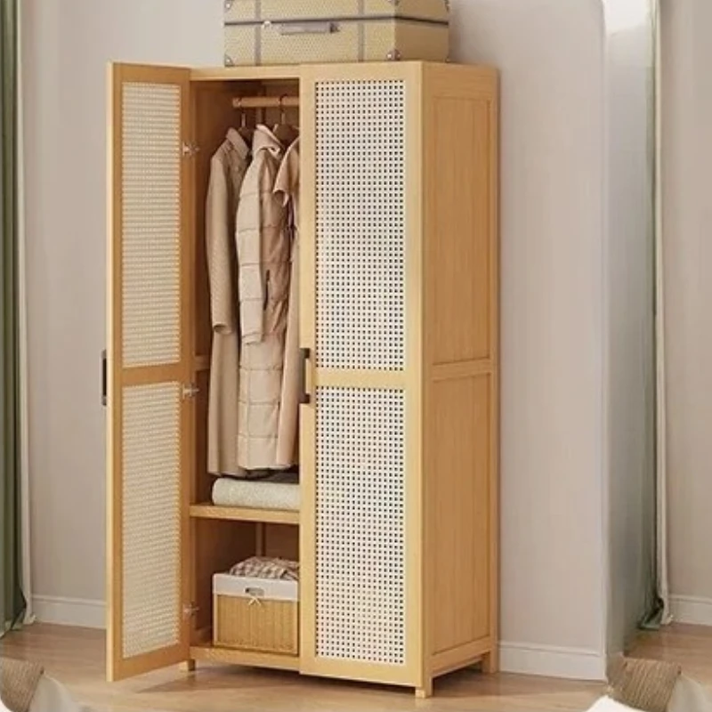 Armored Single Sliding Door Wardrobe Closet Clothes Storage Cabinet Things Bedroom Room Set Wooden Locker Coat Household Items