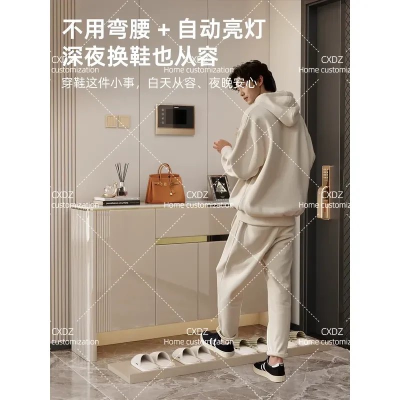 Light Luxury Solid Wood Shoe Cabinet Large Capacity Multi Layer Storage Integrated Entrance Wall Mounted Organizer