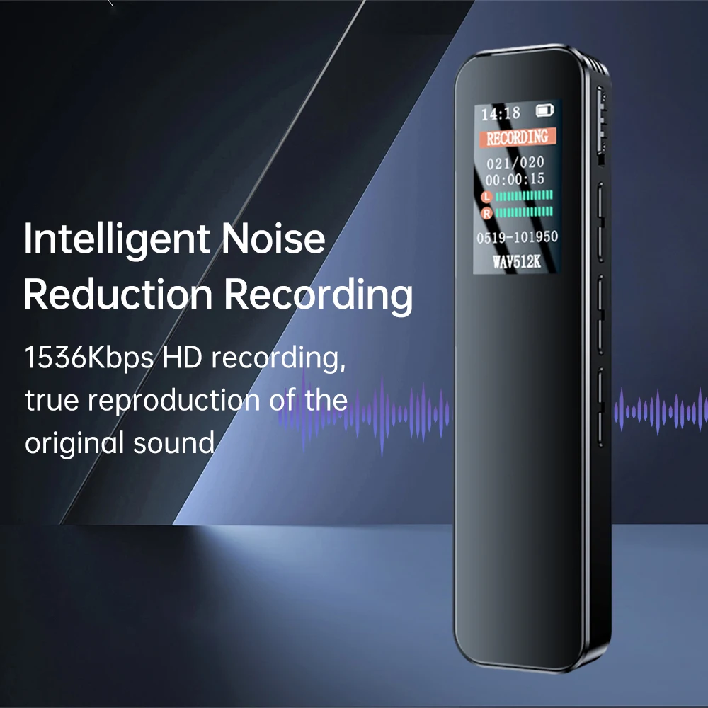 64GB Digital Voice Recorder Noise Reduction Record with Playback MP3 Music Player Activated Record 1536KBPS Recording Password