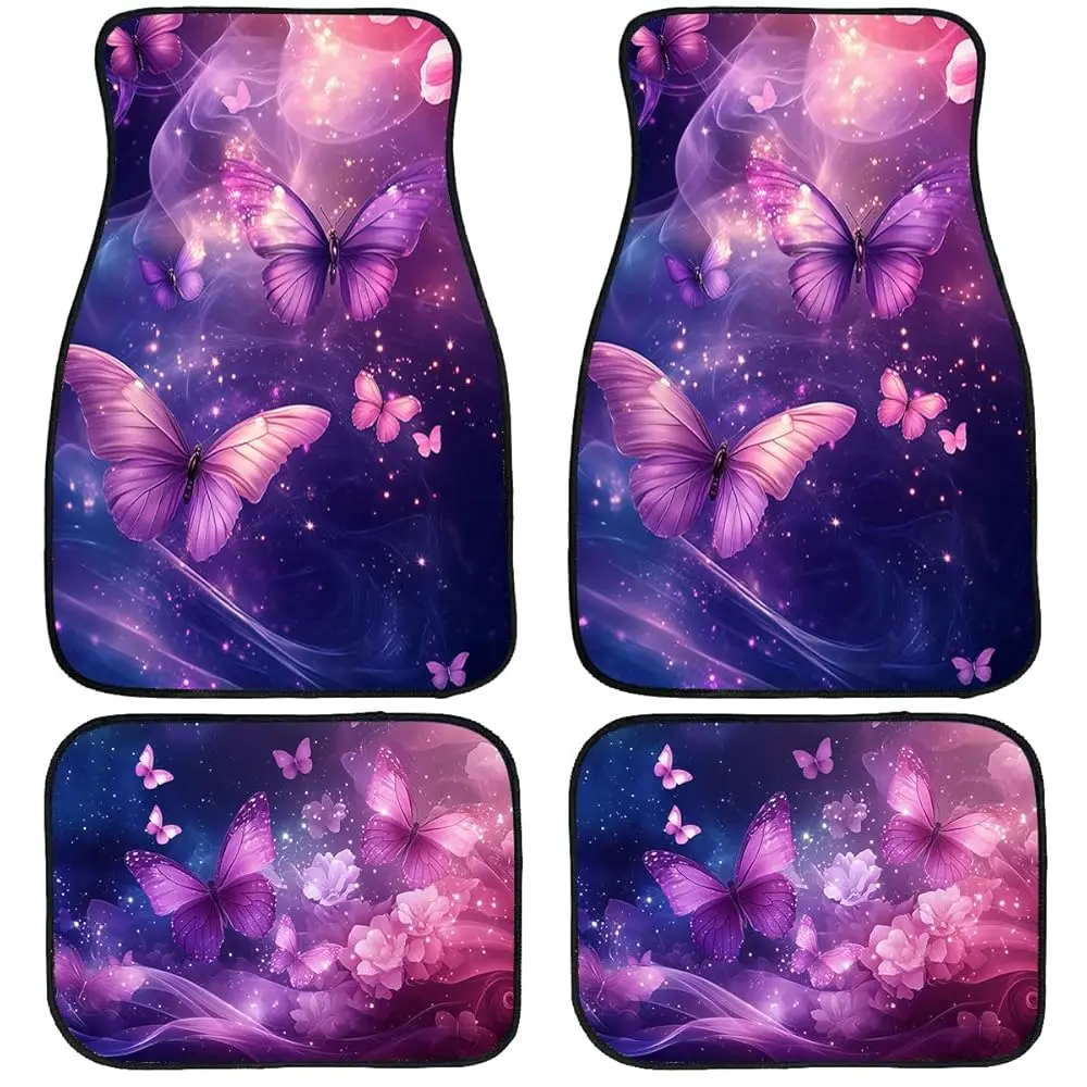 

Butterfly Car Floor Mats Kawaii Purple Fantasy Glow Carpet Front Rear Carpets Mat Decorative Car Floor Carpets Non-Slip Auto