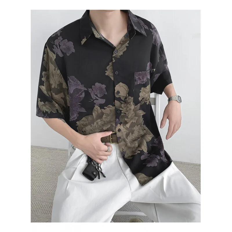 Summer Short Sleeved Shirt Men Fashion Printed Casual Shirt Men Streetwear Korean Loose Flower Shirts Mens Hawaiian Shirt M-2XL