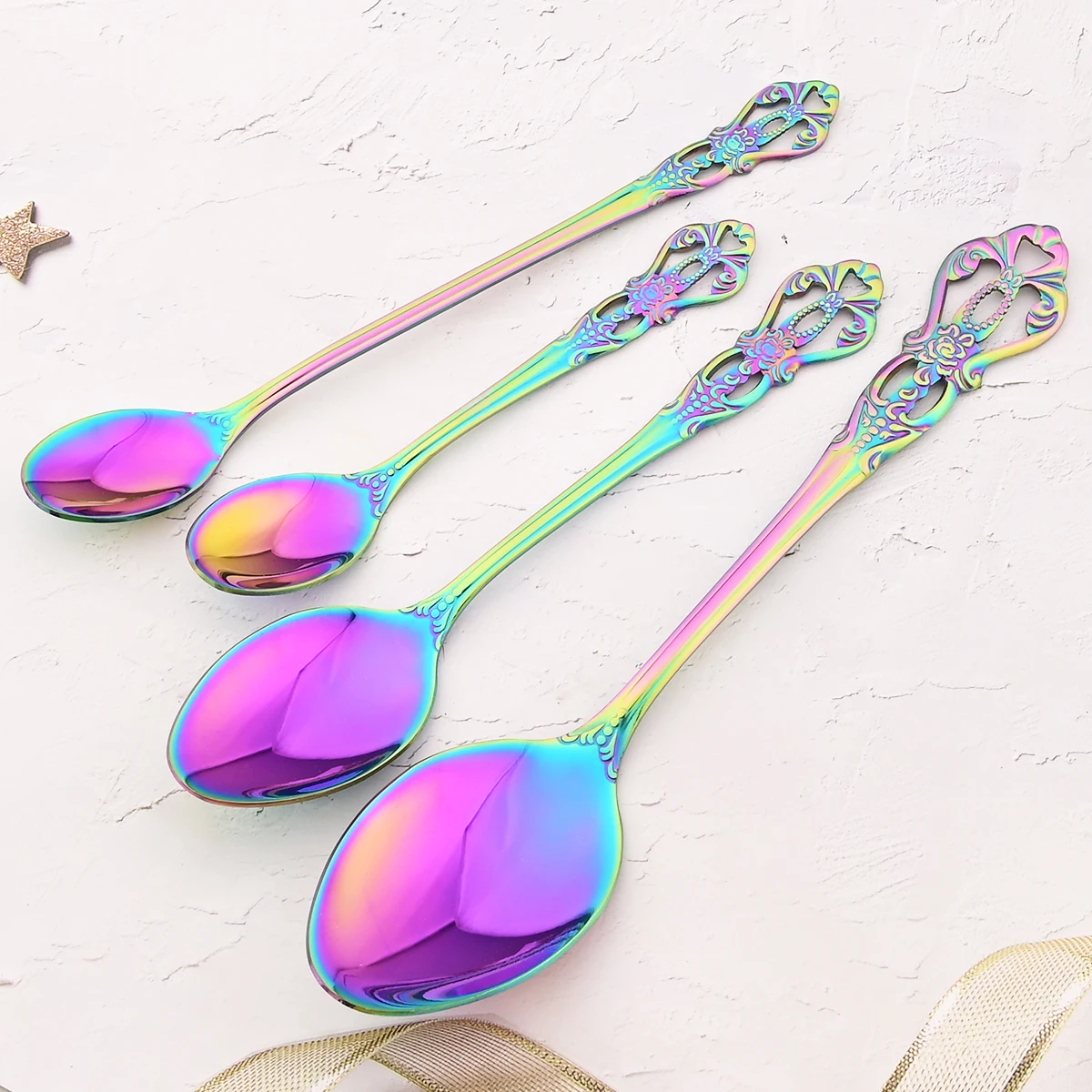 

36Pcs Vintage Colorful Cutlery Set Stainless Steel Dinnerware Set Knives Fork Tea Spoon Dessert Fork Tableware Kitchen Flatware