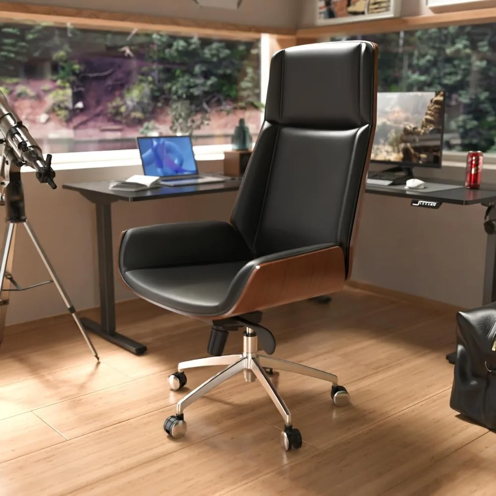 كرسي تنفيذي دوار فاخر مع ارتفاع قابل للتعديل، مقعد عريض من جلد البولي يوريثان، كرسي مكتب حديث وعتيق عالي الظهر #2