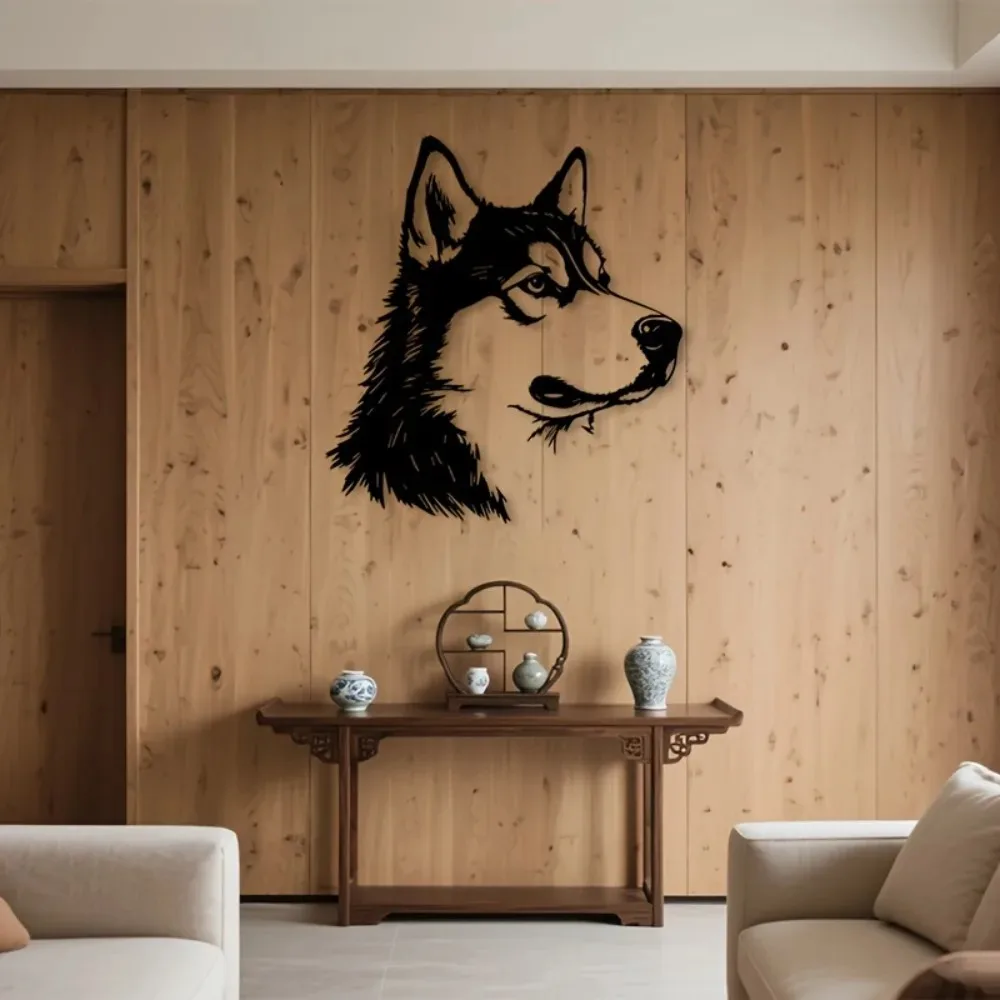 CIFBUY Husky Metal Wall Art Dog Silhouette Portrait Hanging Sign for Pet Lover Home Living Room Bedroom Kennel Pet Room Decor
