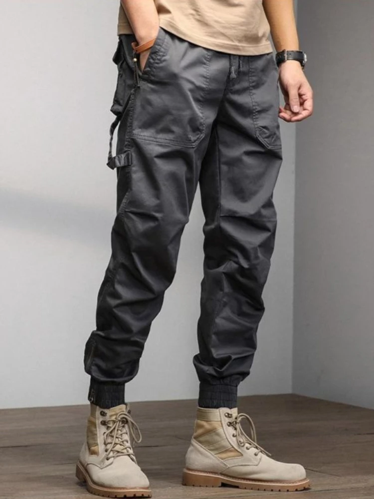 

Men's Casual Cargo Trousers Lightweight Summer Pants Elastic Drawstring Hem Multi Compartment Pockets Relaxed Fit for Travel