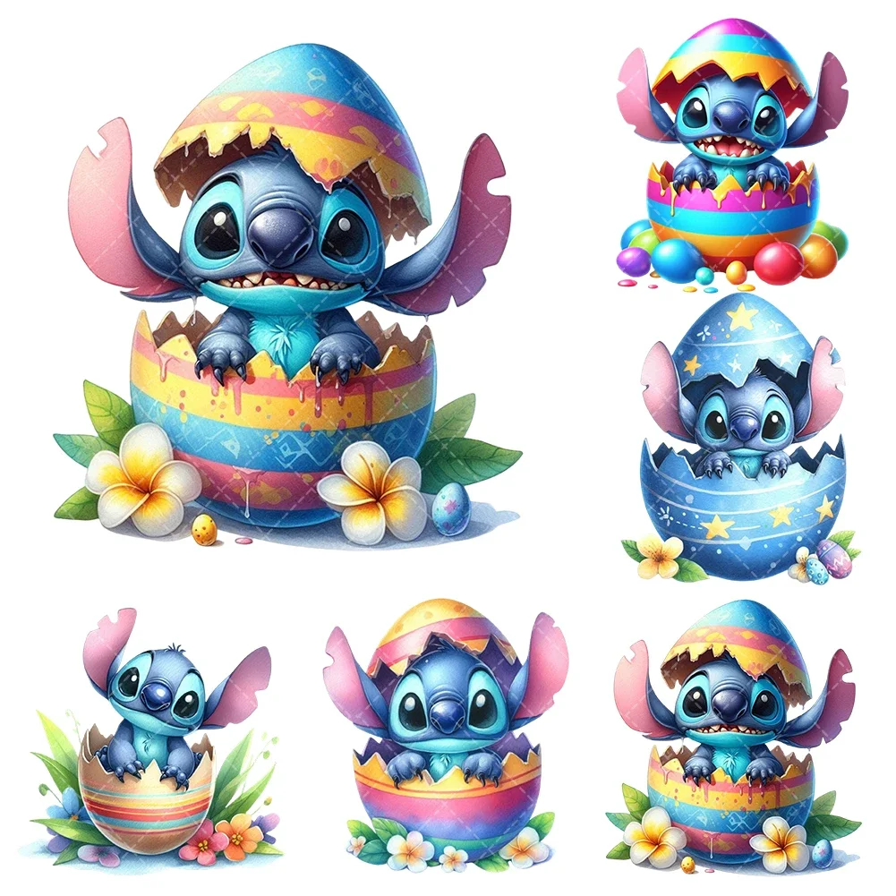 

Cute Stitch Disney Easter 15cm Heat Transfer Stickers Iron On Clothes DTF Pinted Vinyl Thermal Appliques Washable T-Shirt Decal