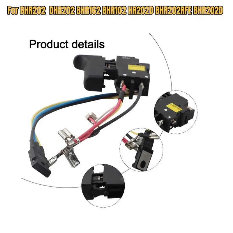 

18V Cordless Hammer Drill Trigger Switch 6506549 Compatible with Makita BHR162 BHR202 DHR202 Replacement Part 638882-6 Black