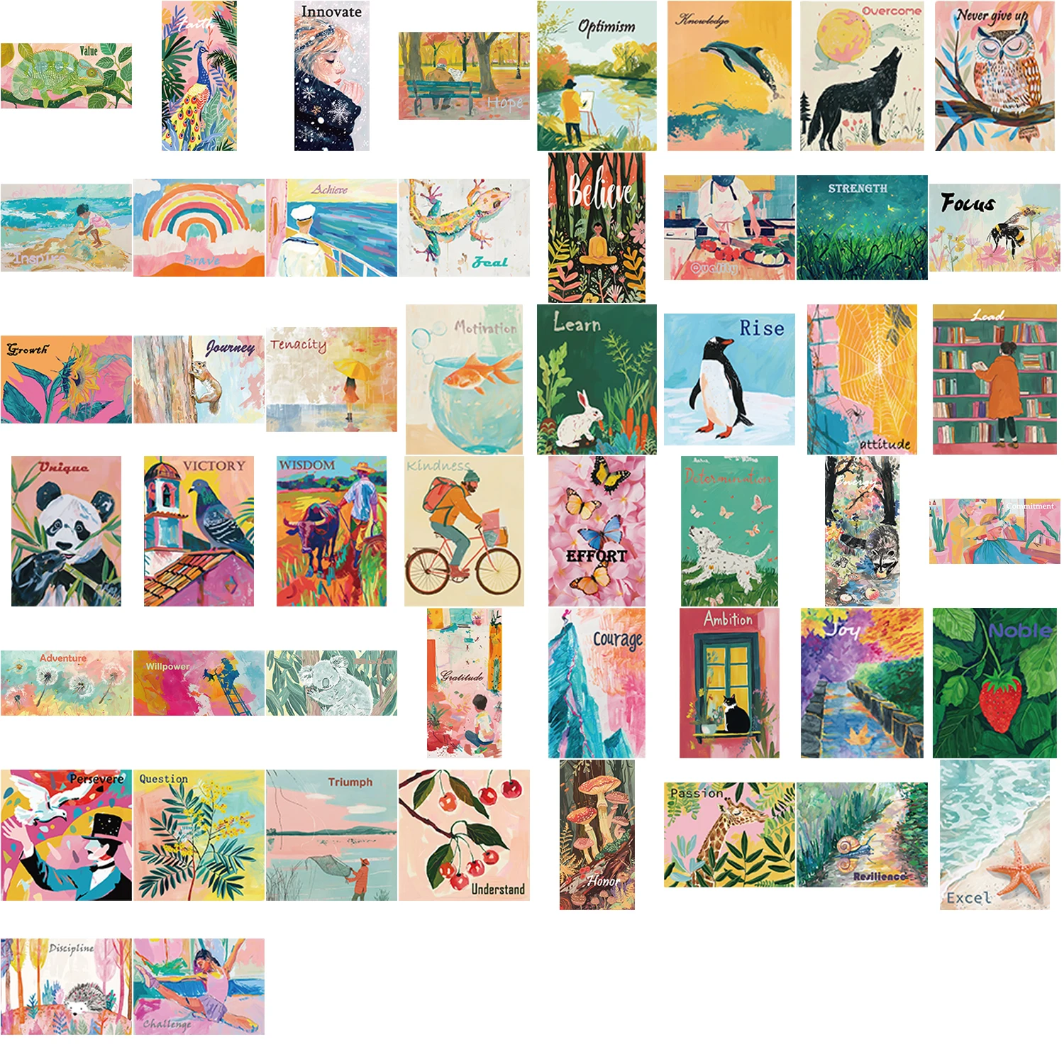 50 Stück inspirierende Aquarell-Kunst-Poster-Aufkleber für Laptop, Handyhülle, Wasserflasche, Gitarre, Kühlschrank, Vinyl-Aufkleber für wasserfestes Geschenk