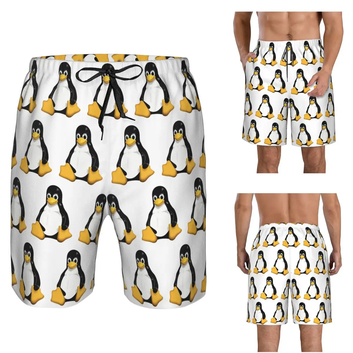 Tux Linux Mascot Trunks Beach Board Shorts Casual Quick Dry Swim Summer Men Pants