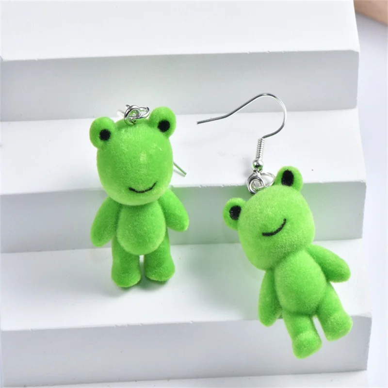 cute plush frog earrings calico critters flocked frogs cottage core y2k fairycore earrings