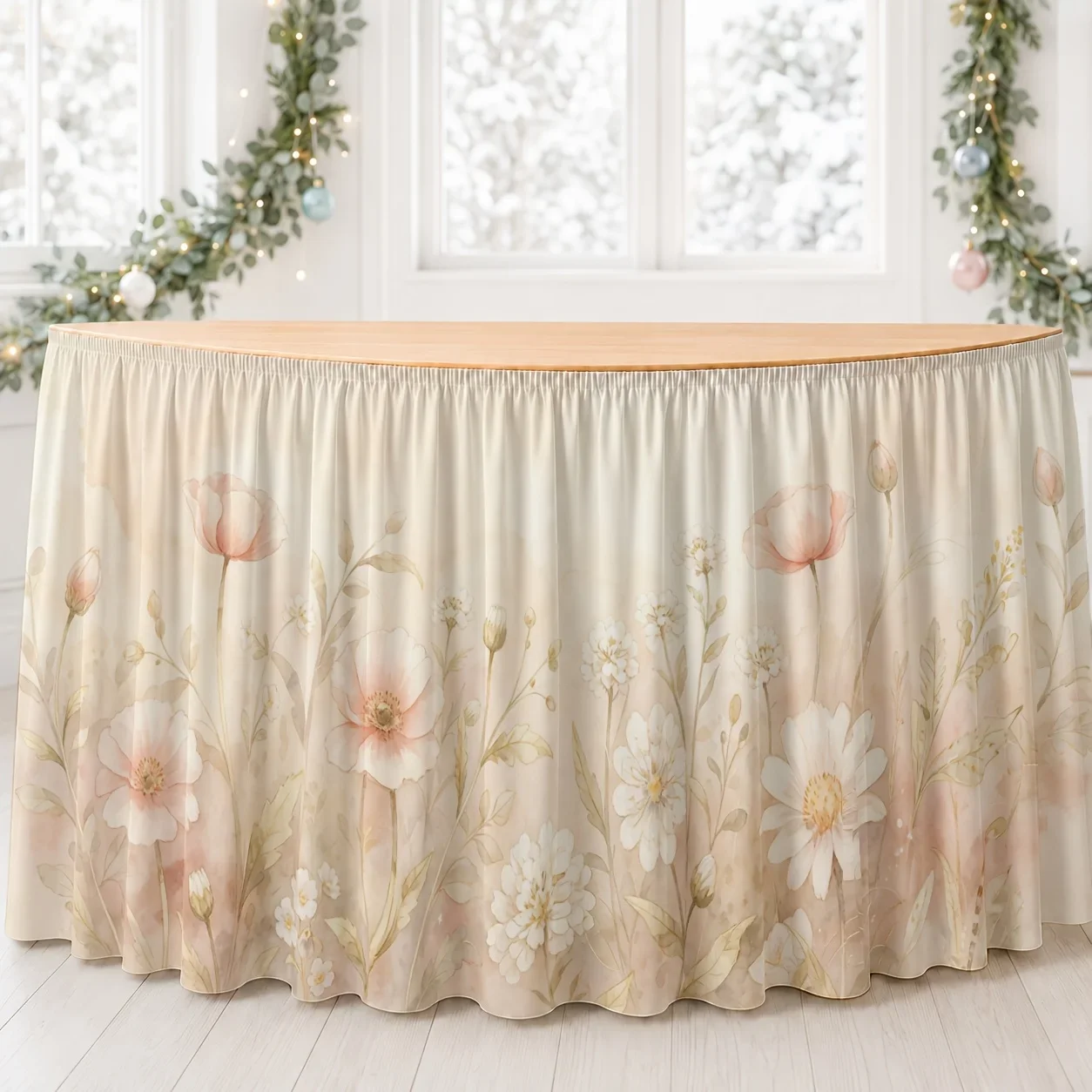 Soft watercolor floral tablecloth, elegant springtime, afternoon tea gathering, Easter, Qingming Festival