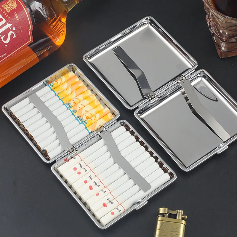 Brushed Metal Cigarette Case 20 Capacity Portable Storage Box Protective Case Smoking Accessories image 2
