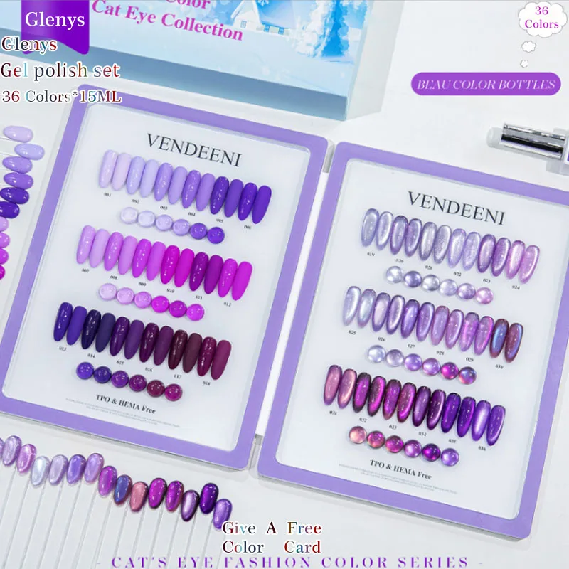 

Glenys 36 color cat's eye series nail polish gel net red popular color soak gel color matching card ultraviolet LED varnish set