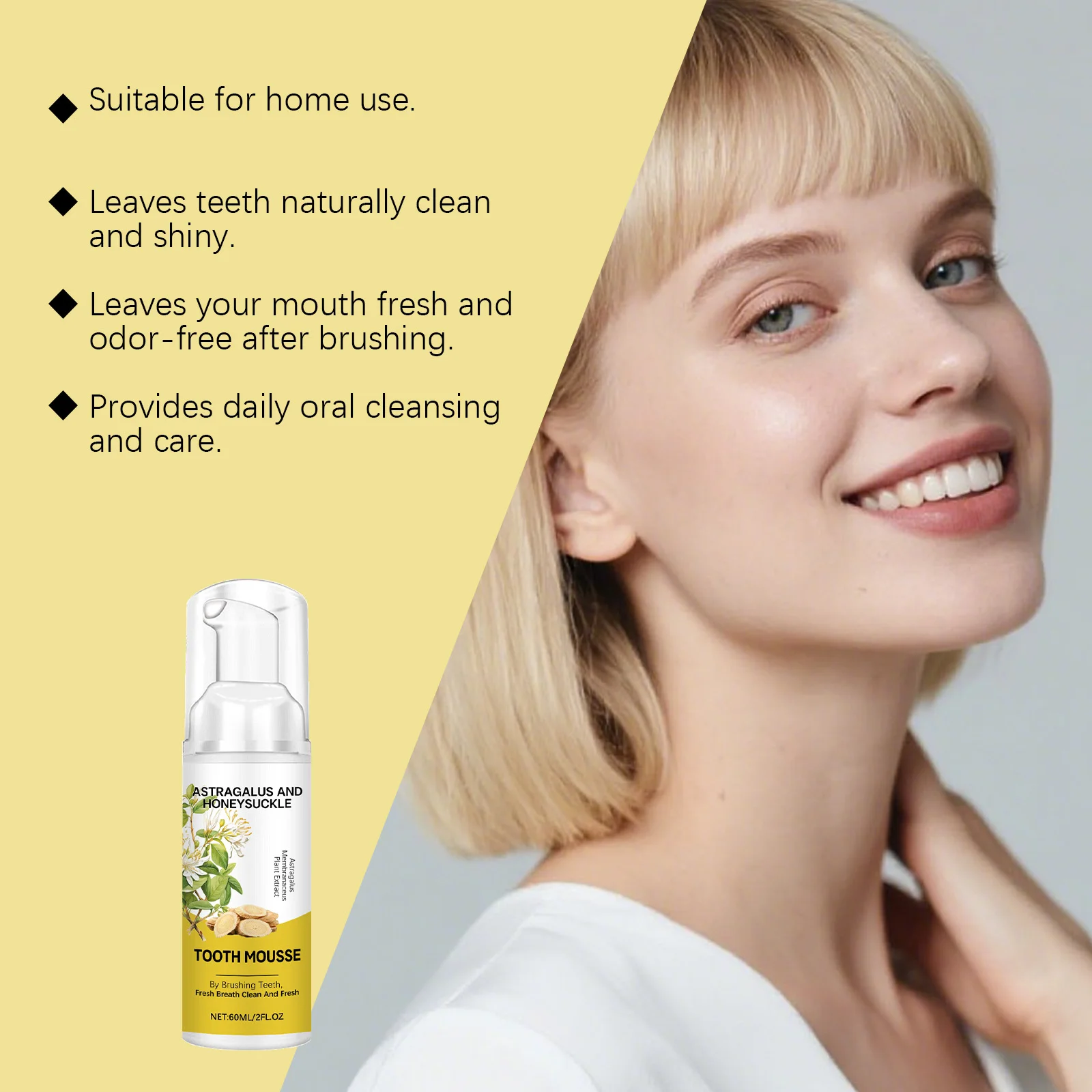 Fresh Teeth Cleaning Mousse Toothpaste Strengthen Enamel Improve Surface Stains Confident Smile Mild Daily Oral Cleaner Product