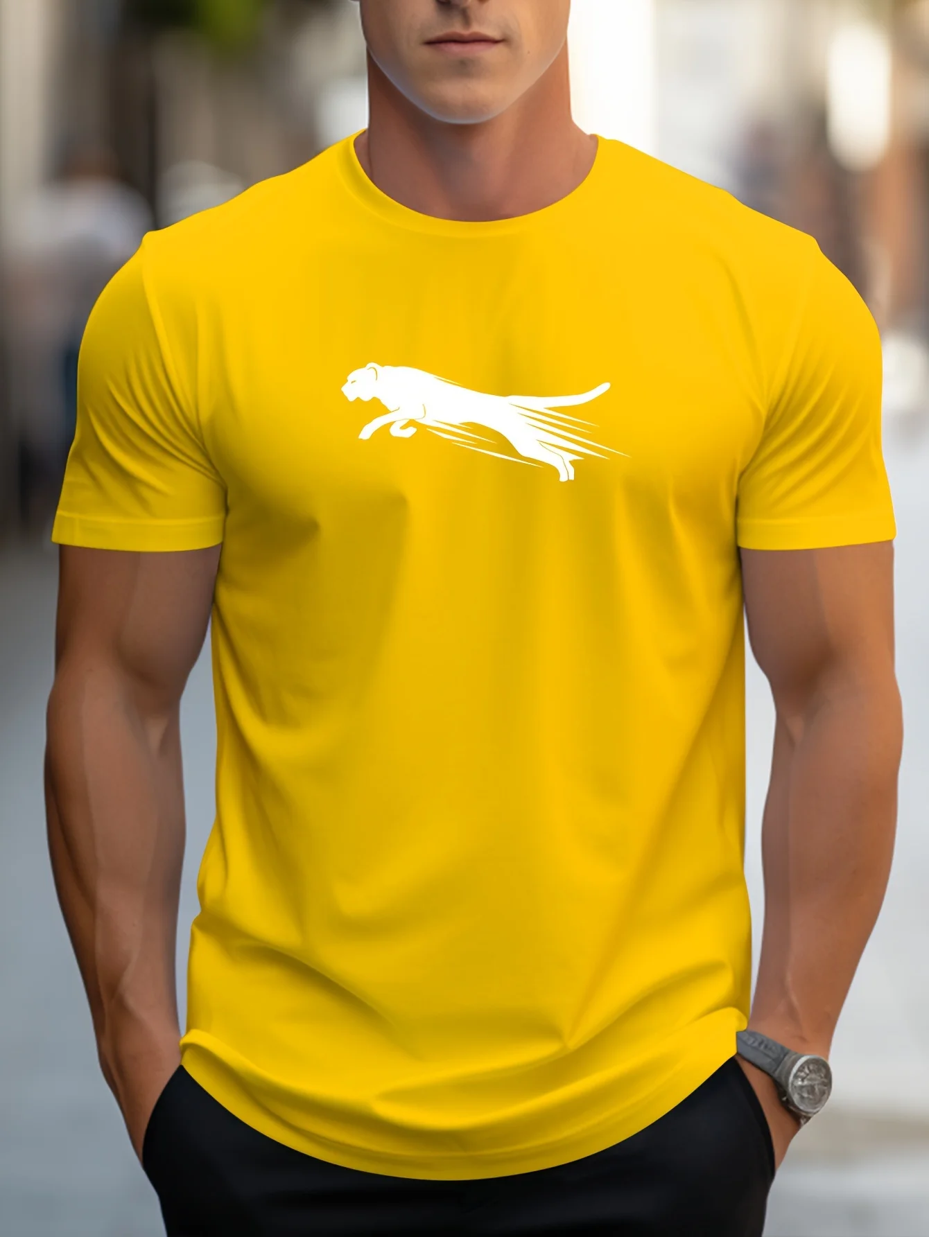 

Cool Leopard Running Print Men's Fashion Comfy Breathable Cotton T-ShirtCasual Short Sleeve Tee For Spring Summer Men's Clothin