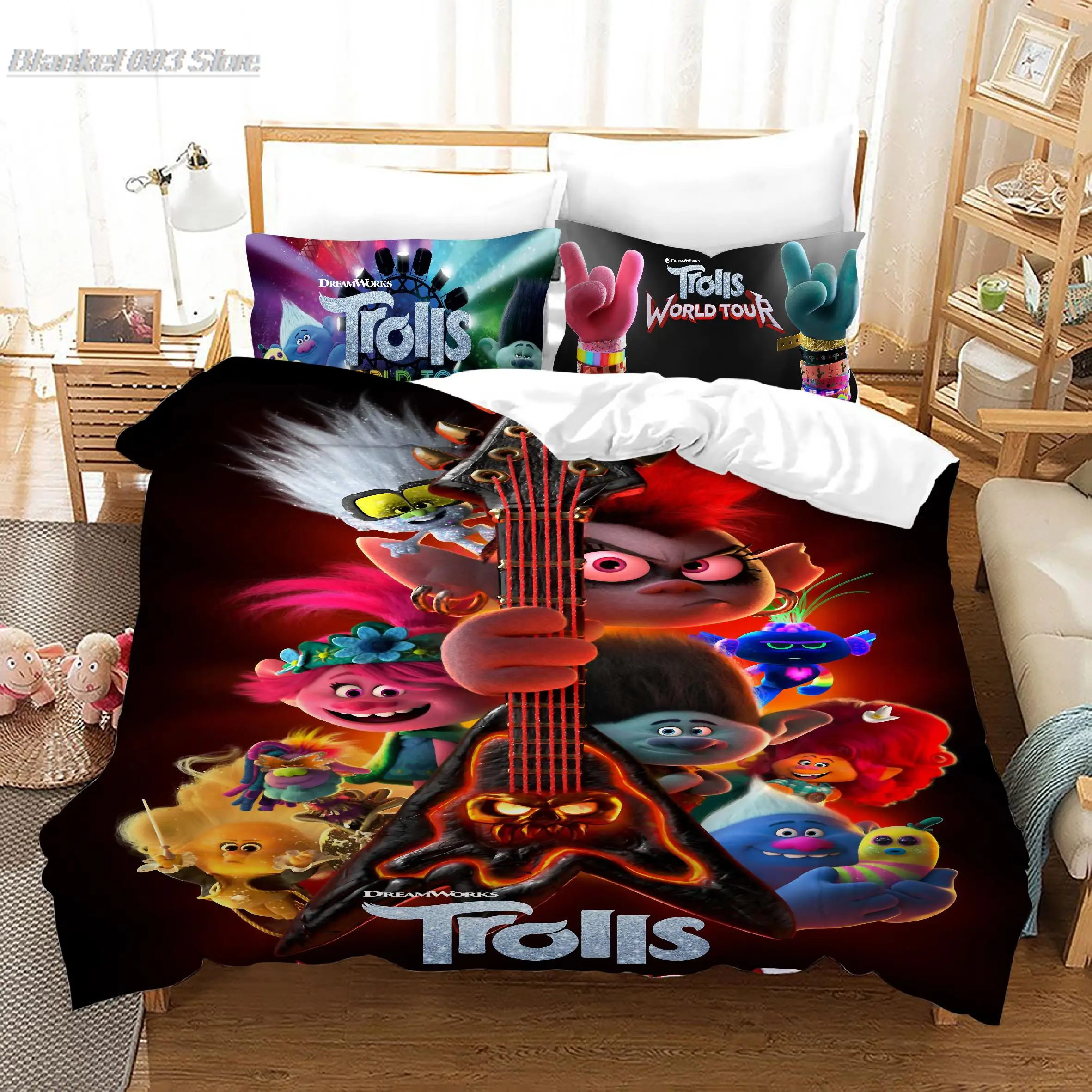 Children fashion Digital Print Trolls 3D Printed Bedding Set Duvet Cover Queen Twin Size Material