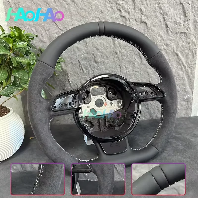Adatto per Audi A3 8V A4 B8 A5 A6 A7 Q3 Q5 Q7 Adatto per volante a fondo piatto in pelle Alcantara