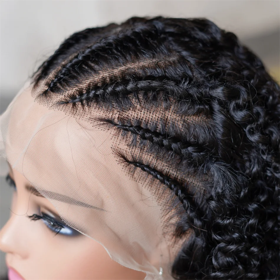 250 Density Short Bob Wig Human Hair Braided Bob Wigs For Women 13X4 Lace Frontal Natural Curly Braided 100% Human Hair Wigs