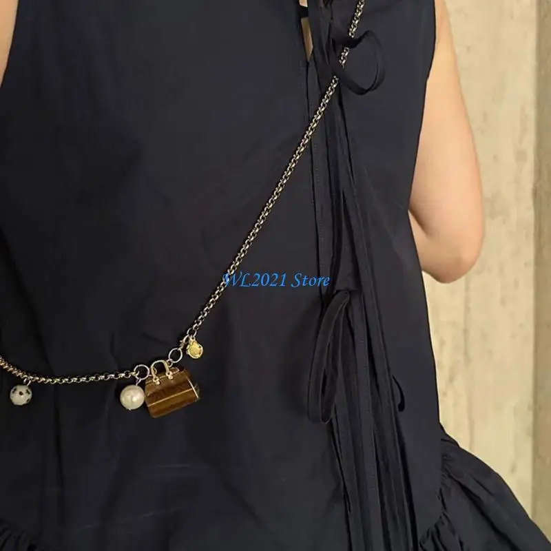 

G5GC Comfortable Natural Crystals Adjustable Waist Chain Necklace Multipurpose Body Jewelry Statement Pieces 114cm Length