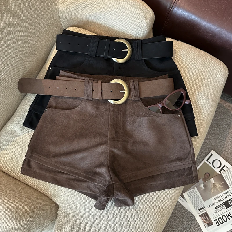 Simple Solid 2026 Autumn Winter Korean Version Versatile A-word Wide-leg Shorts Women's High Waist Casual Fashion Short Pants
