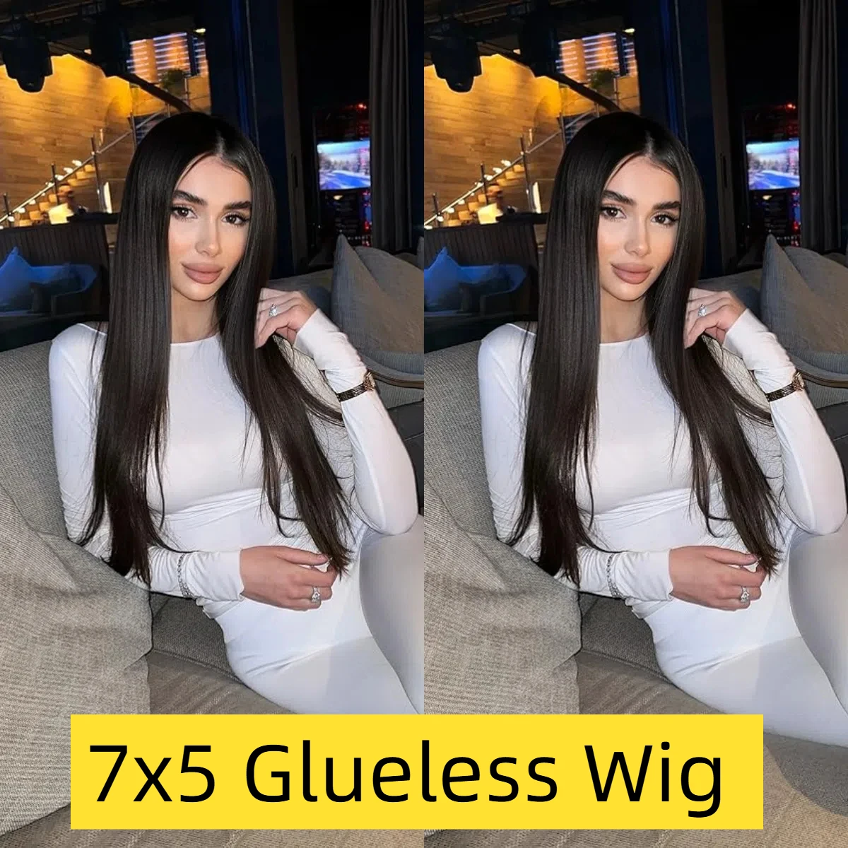 Прямые бесклеевые парики из натуральных волос, предварительно вырезанные 7x5, бесклеевые парики из человеческих волос, парик из человеческих волос для начинающих, черный