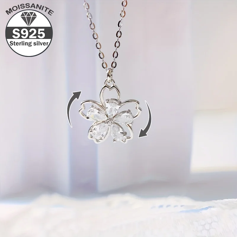 

Умное лепестковое ожерелье из чистого серебра 925 пробы в лесном стиле, вращающаяся женская простая свежая милая модель циркона, чтобы отправить подруге