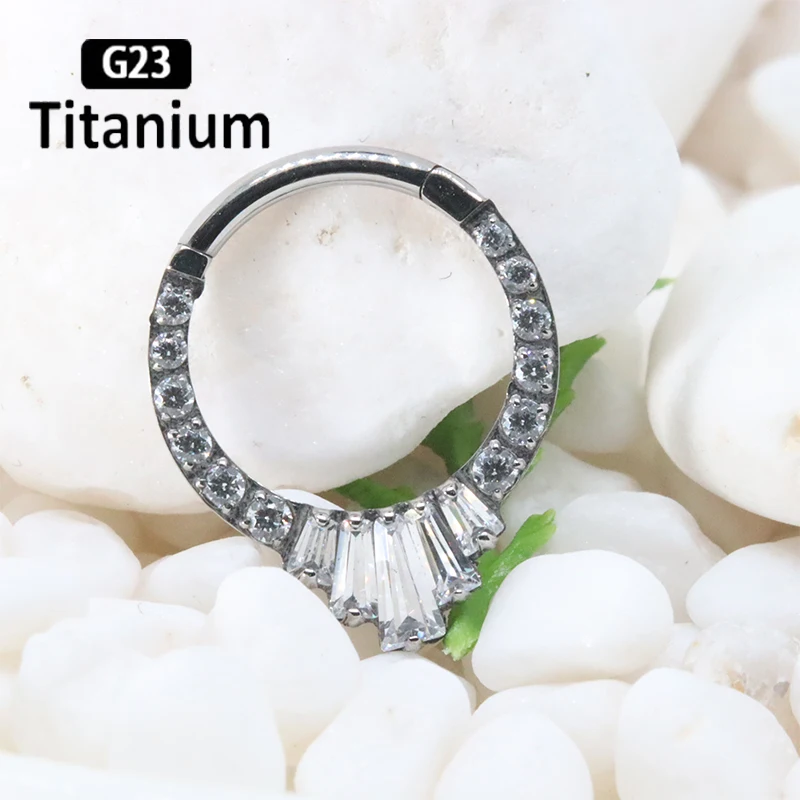 G23 Titanium Piercing Nose Rings Septum Hoop Flat zircon crown 8/10mm Cartilage Body Jewelry Solderless Tragus Helix Earring 16G