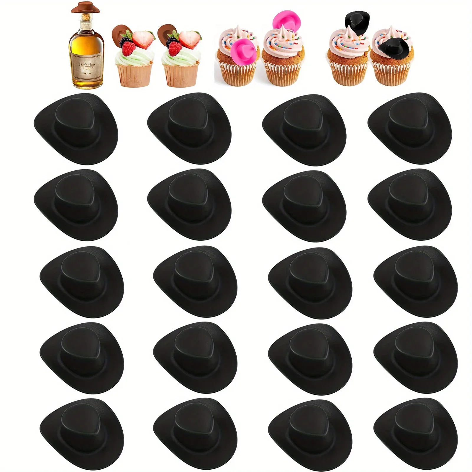 12pcs Mini Western Cowboy Hat, Cowgirl Hat Doll Hats, Plastic Cute Doll Hats,Cake Wine Bottle Decoration Accessories for Party