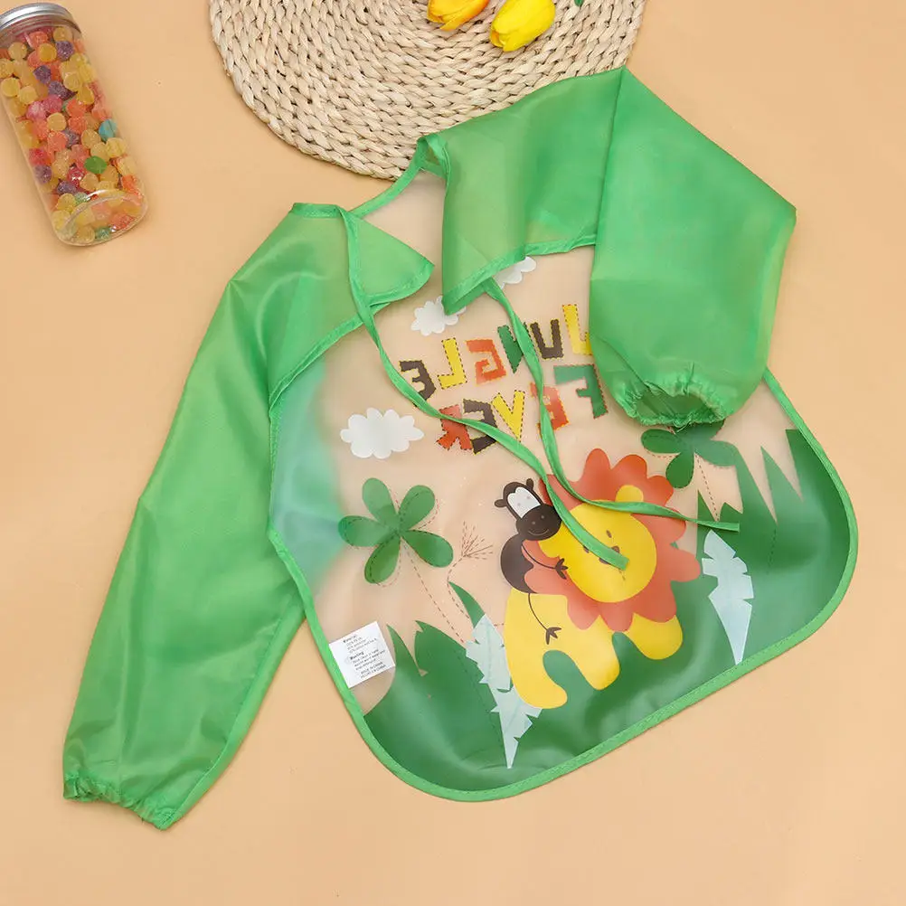 

2pcs Waterproof Bibs Long Sleeve Baby Weaning Bib Washable Eating Clothes For Toddlers Natural Dyes Cartoon Design Breathable