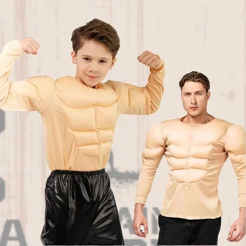 

Boys Men Muscle Shirt Costume False Abs Stage Performance Top Funny Clothes Children Adults Outfits Halloween Holiday Party